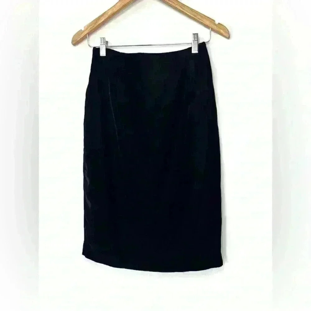 Vintage Beechers Brook‎ Black Velvet Skirt 26 Waist High Waist Vampy Goth Midi